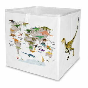 Biały tekstylny dziecięcy pojemnik na zabawki 32x32x32 cm Dino World Map – Butter Kings obraz
