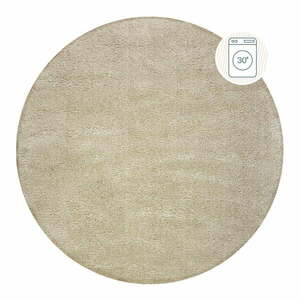 Beżowy okrągły dywan z włókien z recyklingu odpowiedni do prania 180x180 cm Fluffy – Flair Rugs obraz