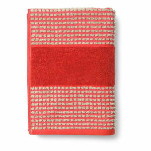 Czerwony ręcznik kąpielowy z bawełny organicznej frotte 70x140 cm Check – JUNA obraz