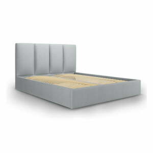 Szare tapicerowane łóżko dwuosobowe ze schowkiem ze stelażem 180x200 cm Juniper – Mazzini Beds obraz