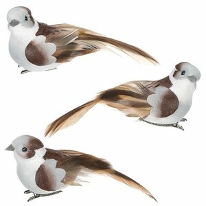Ptaszek na klipsie biało-brązowy, 3 szt., 10 x 4 x 4 cm obraz