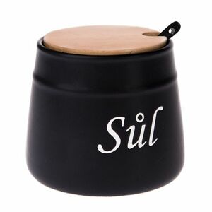 Ceramiczny pojemnik do soli z łyżeczką, 10, 5 x 10, 5 x 10, 5 cm obraz