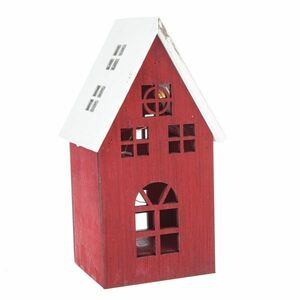 Świąteczna drewniana dekoracja LED Light house czerwony, 11, 7 x 21, 2 x 9, 7 cm obraz