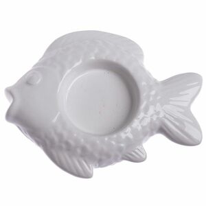 Świąteczny świecznik ceramiczny na świeczki tea light Fish biały, 11 x 2 x 8, 5 cm obraz