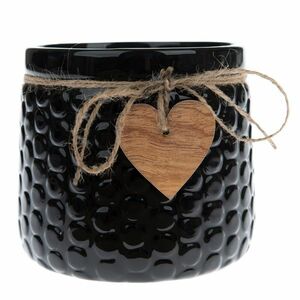 Osłonka ceramiczna na doniczkę Wood heart black, 12, 5 x 14 cm obraz