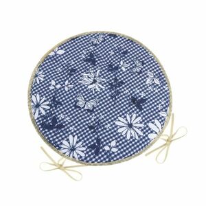 Bellatex Siedzisko DITA okrągłe gładkie Kratka z kwiatem niebieski, 40 cm obraz