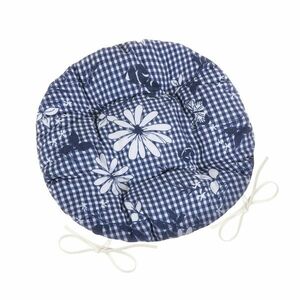 Bellatex Siedzisko DITA okrągłe pikowane Kratka z kwiatem niebieski, 40 cm obraz