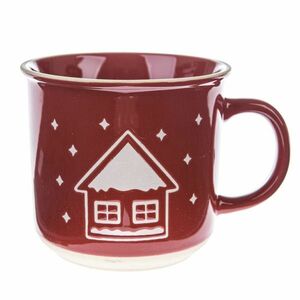 Świąteczny kubek ceramiczny Snowy cottage czerwony, 450 ml obraz