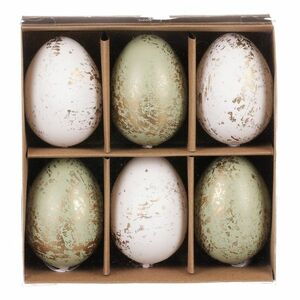 Zestaw sztucznych jajek wielkanocnych zdobionych złotem, zielono-biały, 6 szt. obraz
