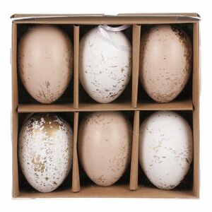 Zestaw sztucznych jajek wielkanocnych ozdobionych złotem, brązowo-biały, 6 szt. obraz