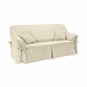 Jednokolorowy bawełniany pokrowiec z wiązaniem na sofę i fotel, len bachete obraz
