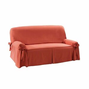 Jednokolorowy bawełniany pokrowiec z wiązaniem na sofę i fotel, lniana bekheta obraz