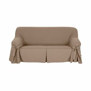 Jednokolorowy bawełniany pokrowiec z wiązaniem na sofę i fotel, płótno bachettowe obraz