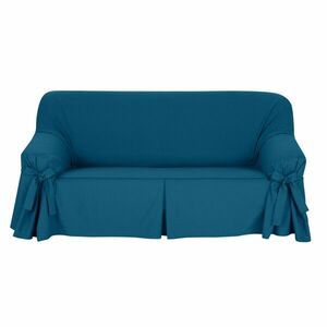 Jednokolorowy bawełniany pokrowiec z krawatem na sofę i fotel, lniana bekheta obraz