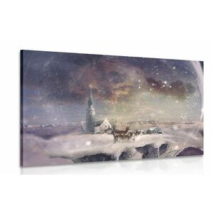 Obraz jelenia w zaśnieżonej wiosce obraz