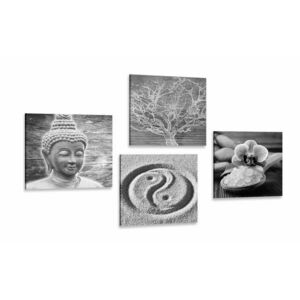 Zestaw obrazów czarno-biała martwa natura Budda obraz