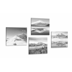 Zestaw obrazów ośnieżone góry w czerni i bieli obraz