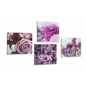 Zestaw obrazów martwa natura w kolorze liliowym obraz