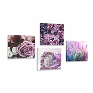Zestaw obrazów piękne fioletowe kwiaty z sercem obraz
