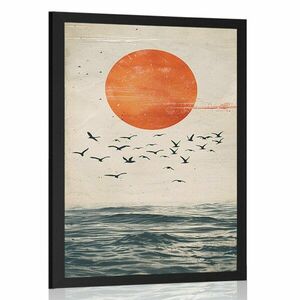 Plakat japandi Plakat księżyc nad morzem obraz