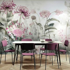 Tapeta w kwiaty pokryte naturą z różowym kontrastem obraz
