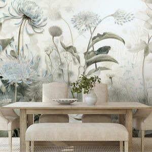 Samoprzylepna tapeta w kwiaty pokryte naturą z niebieskim kontrastem obraz