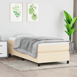 vidaXL Rama łóżka, kremowa, 90x190 cm, obita tkaniną obraz
