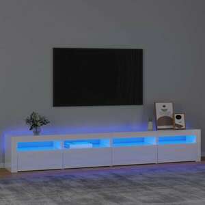vidaXL Szafka pod TV z oświetleniem LED, biała z połyskiem, 240x35x40cm obraz