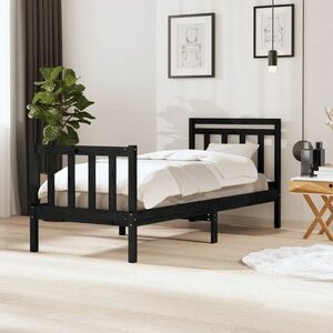 vidaXL Wysokie łóżko, czarna, 90x190 cm, lite drewno sosnowe obraz