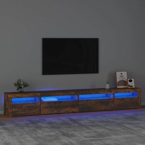 vidaXL Szafka pod TV z oświetleniem LED, przydymiony dąb, 270x35x40 cm obraz