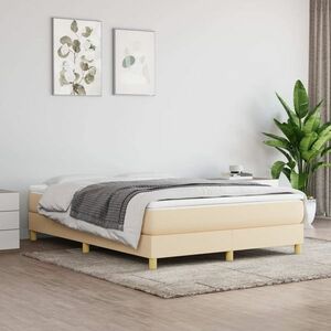 vidaXL Rama łóżka, kremowa, 140x190 cm, obita tkaniną obraz