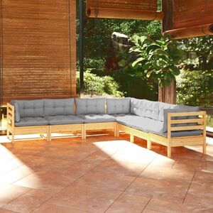 vidaXL 7-cz. zestaw wypoczynkowy do ogrodu, poduszki, szary, sosnowy obraz