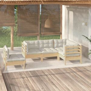 vidaXL 5-cz. zestaw wypoczynkowy do ogrodu, kremowe poduszki, sosnowy obraz