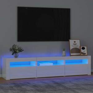 vidaXL Szafka pod TV z oświetleniem LED, biała z połyskiem, 180x35x40cm obraz