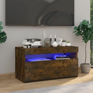 vidaXL Szafka pod TV z oświetleniem LED, przydymiony dąb, 75x35x40 cm obraz