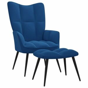 vidaXL Fotel z podnóżkiem, niebieski, obity aksamitem obraz