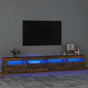 vidaXL Szafka pod TV z oświetleniem LED, przydymiony dąb, 240x35x40 cm obraz