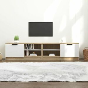 vidaXL Szafki pod telewizor, 2 szt., biel i dąb sonoma, 80x35x36, 5 cm obraz
