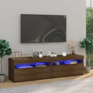 vidaXL Szafki TV z oświetleniem LED, 2 szt., brązowy dąb, 75x35x40 cm obraz