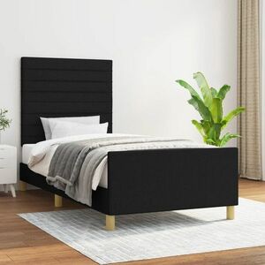 vidaXL Rama łóżka z zagłówkiem, czarna, 90x200 cm, obita tkaniną obraz