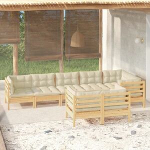 vidaXL 8-cz. zestaw wypoczynkowy do ogrodu, kremowe poduszki, sosnowy obraz