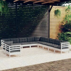 vidaXL 11-cz. zestaw wypoczynkowy do ogrodu, poduszki, biała sosna obraz