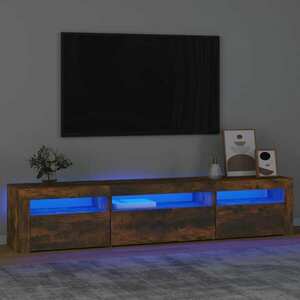 vidaXL Szafka pod TV z oświetleniem LED, przydymiony dąb, 195x35x40 cm obraz