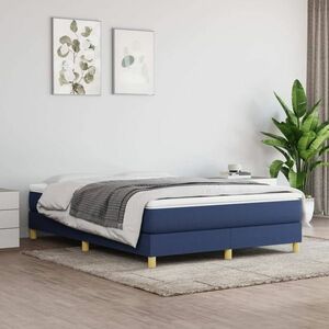 vidaXL Rama łóżka, niebieska, 140x190 cm, obita tkaniną obraz