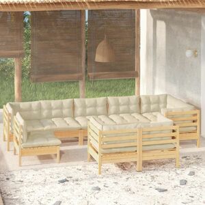 vidaXL 9-cz. zestaw wypoczynkowy do ogrodu, kremowe poduszki, sosnowy obraz