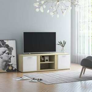 vidaXL Szafka pod telewizor, biel i dąb sonoma, 120x34x37 cm obraz