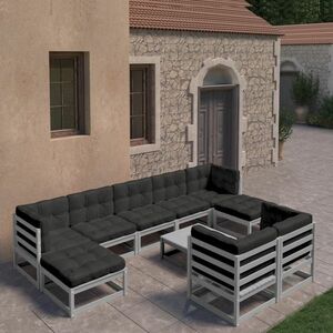 vidaXL 10-cz. zestaw wypoczynkowy do ogrodu, z poduszkami, szary obraz