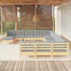 vidaXL 12-cz. zestaw wypoczynkowy do ogrodu, szare poduszki, sosna obraz