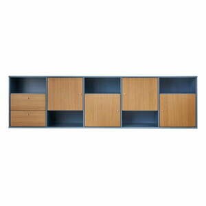 Niebieska/naturalna niska komoda w dekorze dębu wisząca 220x61 cm Mistral – Hammel Furniture obraz