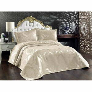 Beżowy adamaszkowy zestaw narzuty na łóżko i poszewki na poduszkę 240x260 cm Beste – Mijolnir obraz